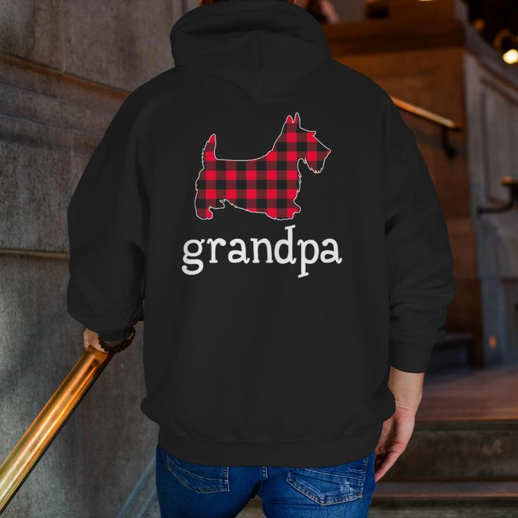 Mens Red Plaid Grandpa Scottie Christmas Matching Family Pajama Zip Up Hoodie Back Print