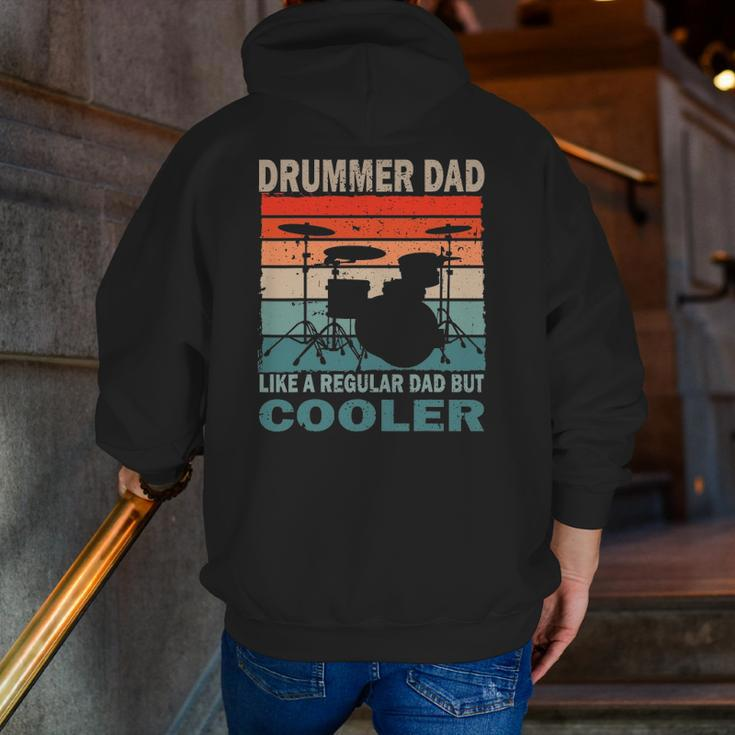 Mens Retro Vintage Drummer Dad Music Lover & Fan Father's Day Zip Up Hoodie Back Print