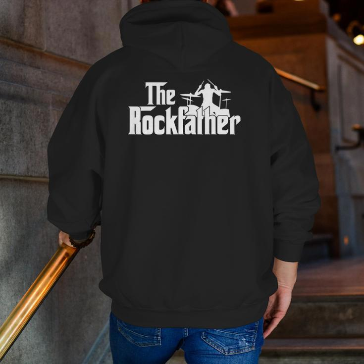Mens The Rockfather Rock And Roll Drummer Graphic Tee Zip Up Hoodie Back Print