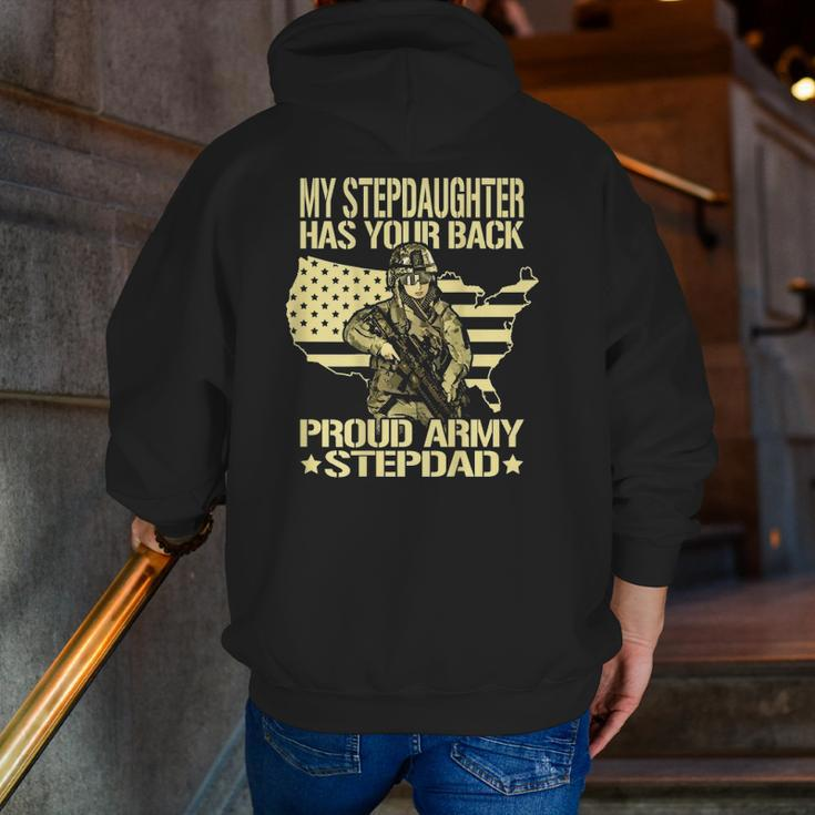 Mens My Stepdaughter Has Your Back Proud Army Stepdad Dad Zip Up Hoodie Back Print