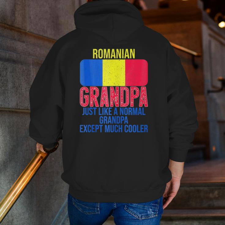 Mens Vintage Romanian Grandpa Romania Flag For Father's Day Zip Up Hoodie Back Print