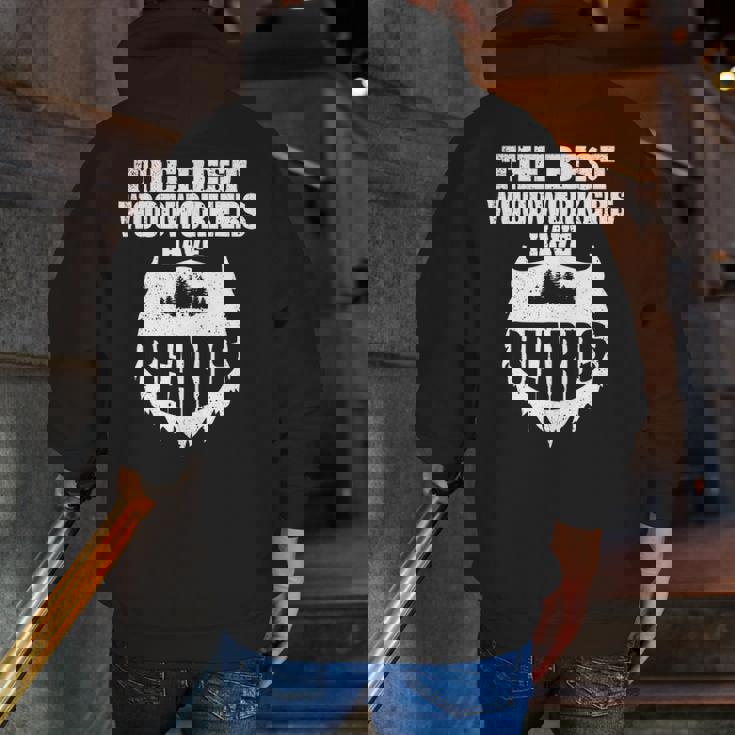 Mens Woodworking Woodworker Carpentry Beard Zip Up Hoodie Back Print