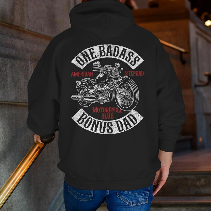 One Badass Bonus Stepdad Biker Motorcycle Step Dad Idea Zip Up Hoodie Back Print
