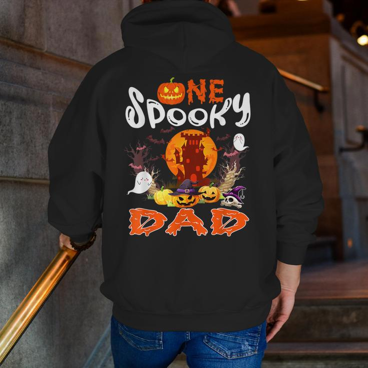 One Spooky Dad Halloween Witch Boo Ghosts Scary Pumpkins Zip Up Hoodie Back Print