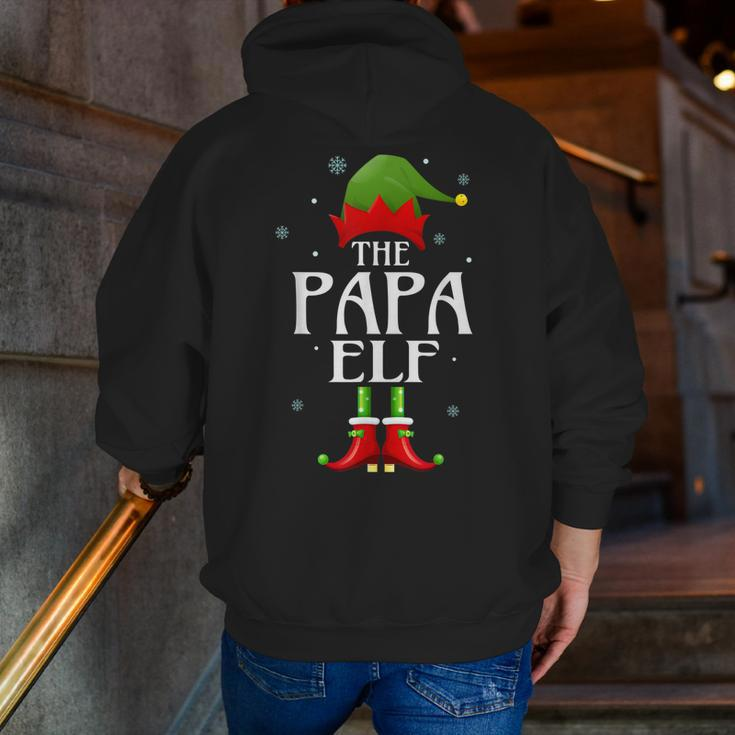 Papa Elf Xmas Matching Family Group Christmas Party Pajama Zip Up Hoodie Back Print