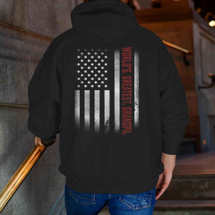 For Papa World's Greatest Grandpa American Flags Zip Up Hoodie Back Print