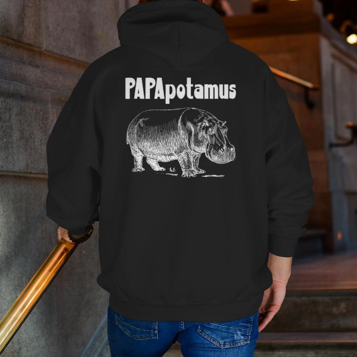 Papapotamus Father Hippo Dad Father's Day Papa Hippopotamus Zip Up Hoodie Back Print