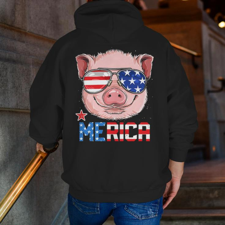 Pig 4Th Of July Merica American Flag Sunglasses Zip Up Hoodie Back Print