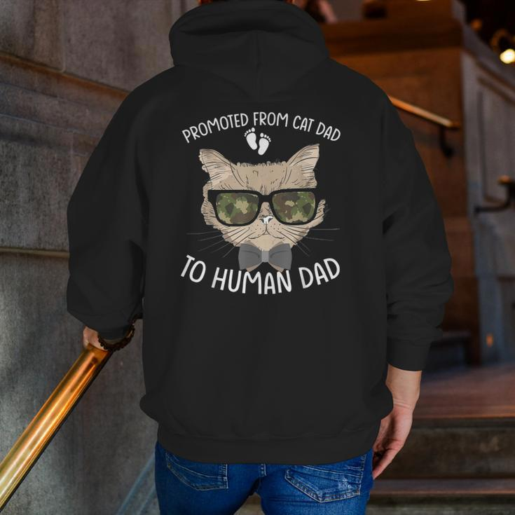 Promoted From Cat Dad To Human Dad Pregnancy Announcement Zip Up Hoodie Back Print
