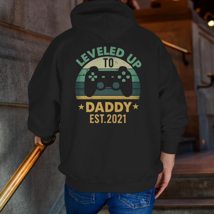 Promoted To Daddy Est 2021 Leveled Up To Daddy & Dad Zip Up Hoodie Back Print