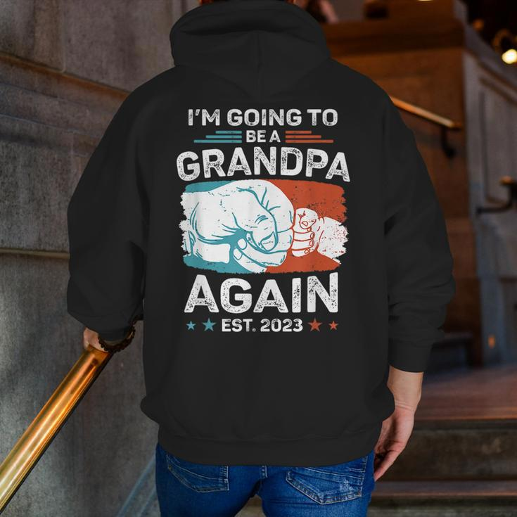 Promoted To Grandpa Again Est 2023 Pregnancy Announcement Zip Up Hoodie Back Print