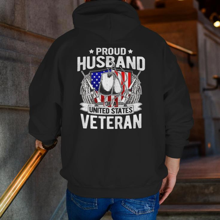 Proud Husband Of A Us Veteran Dog Tags Military Spouse Zip Up Hoodie Back Print