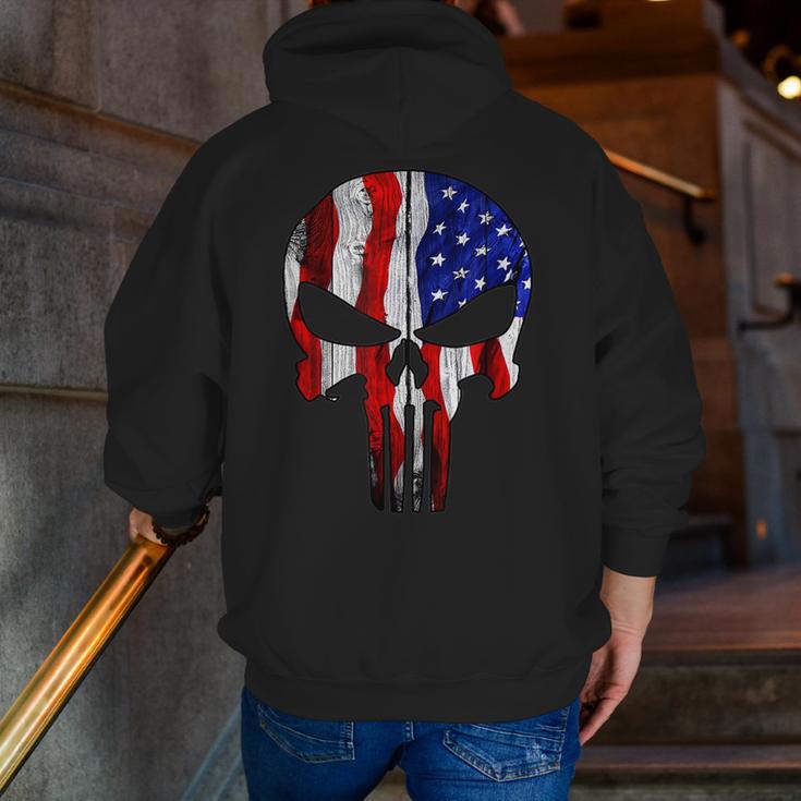 Punisher Skull Military American Flag Us Zip Up Hoodie Back Print Mazezy DE