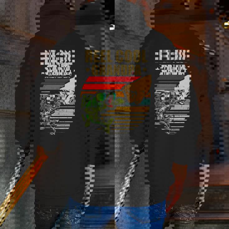 Reel Cool Grandpa Retro Fishing Father's Day Fist Bump Zip Up Hoodie Back Print Reel Cool Grandpa Retro Fishing Father's Day Fist Bump Zip Up Hoodie Back Print