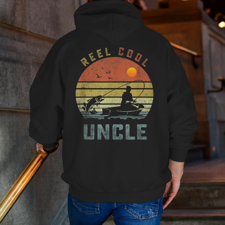 Reel Cool Uncle Fishing Dad Father's Day Fisherman Zip Up Hoodie Back Print