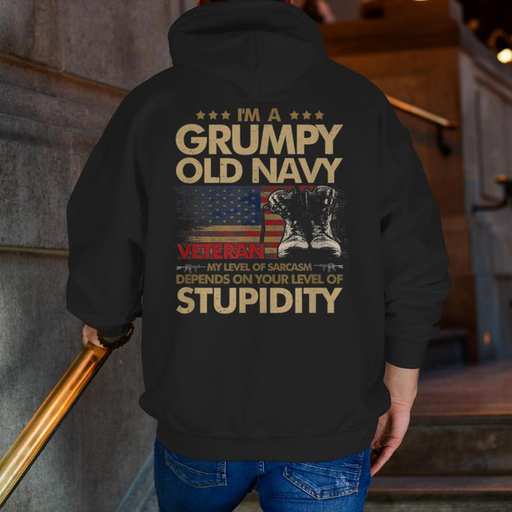 Retirement Grumpy Old Veteran Pride Navy Sarcasm Zip Up Hoodie Back Print