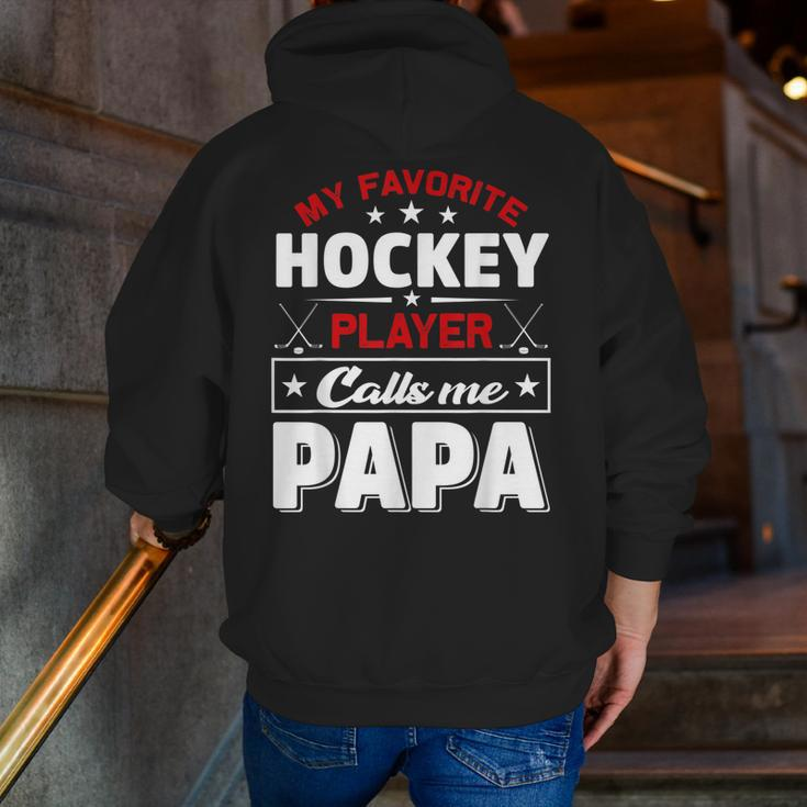 Retro My Favorite Hockey Player Calls Me Papa Fathers Day Zip Up Hoodie Back Print
