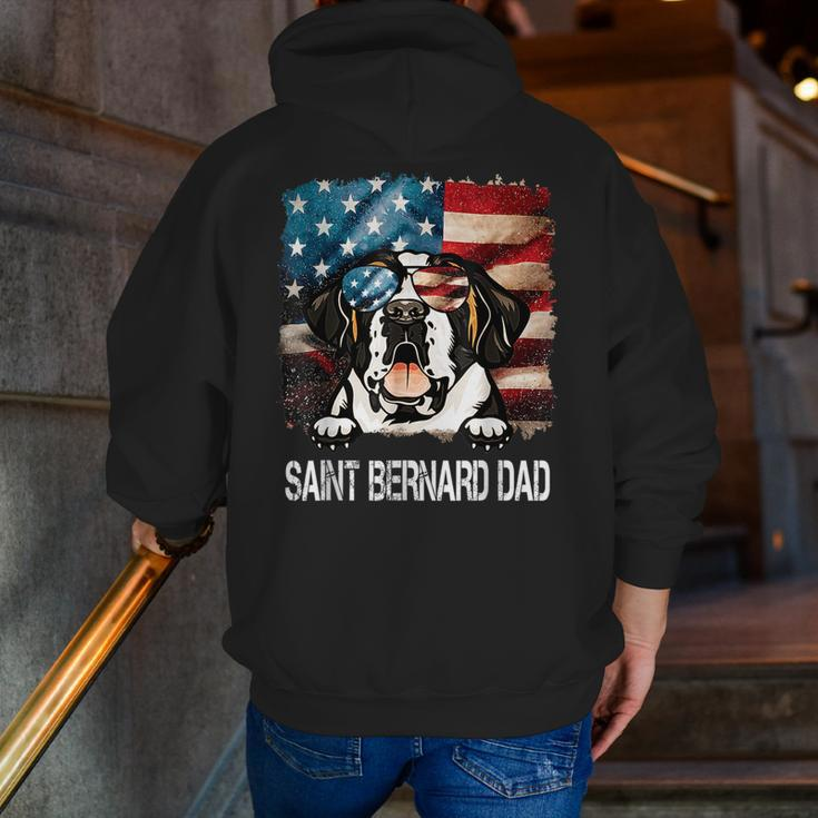 Saint Bernard Dad American Flag 4Th Of July Dog Fathers Day Zip Up Hoodie Back Print