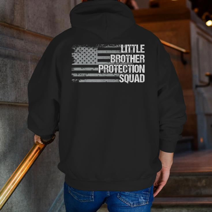 Security Brother Protection Squad Boys Dad Grandpa Us Flag Zip Up Hoodie Back Print