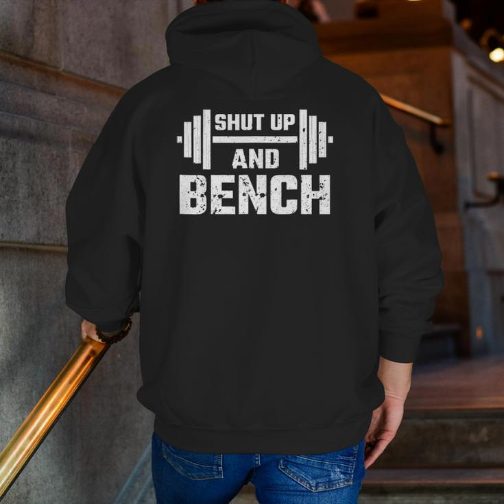 Shut Up And Bench Workout Fitness Sports Muscle Base Zip Up Hoodie Back Print