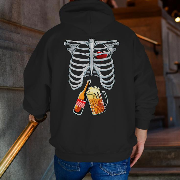 Skeleton Costume Halloween Beer Xray Matching Family Dad Zip Up Hoodie Back Print
