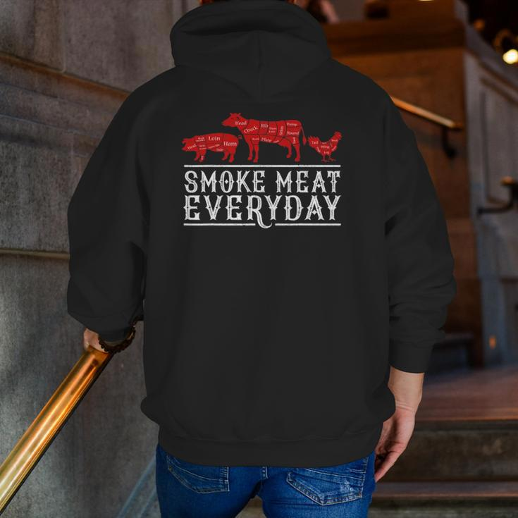 Smoke Meat Everyday Barbecue Grilling Bbq Smoker Dad Zip Up Hoodie Back Print