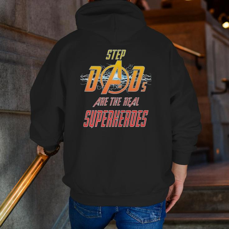 Step Dads Are The Real Superheroes Father's Day Tees Zip Up Hoodie Back Print