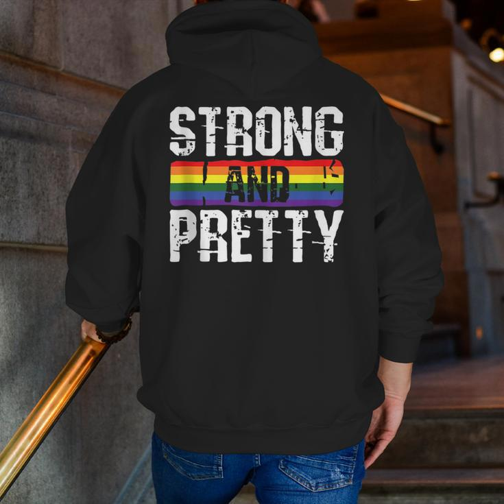 Strong And Pretty Gay Pride Gym Lifting Workout Lgbtq Ally Zip Up Hoodie Back Print