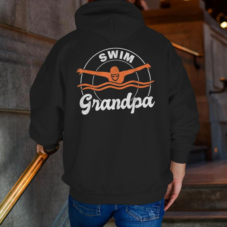 Swim Grandpa Swim Athlete Grandfather Swimmer Swimming Zip Up Hoodie Back Print