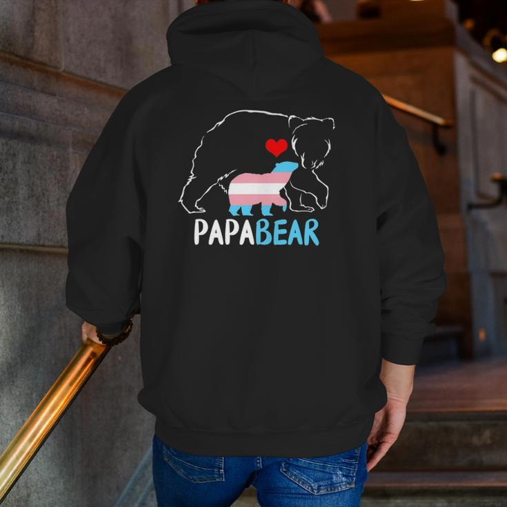 Trans Papa Bear Proud Dad Rainbow Transgender Father's Day Zip Up Hoodie Back Print