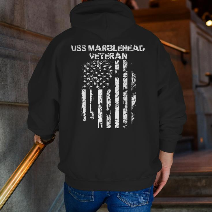 Uss Marblehead Military Veteran Distressed Usa Flag Zip Up Hoodie Back Print