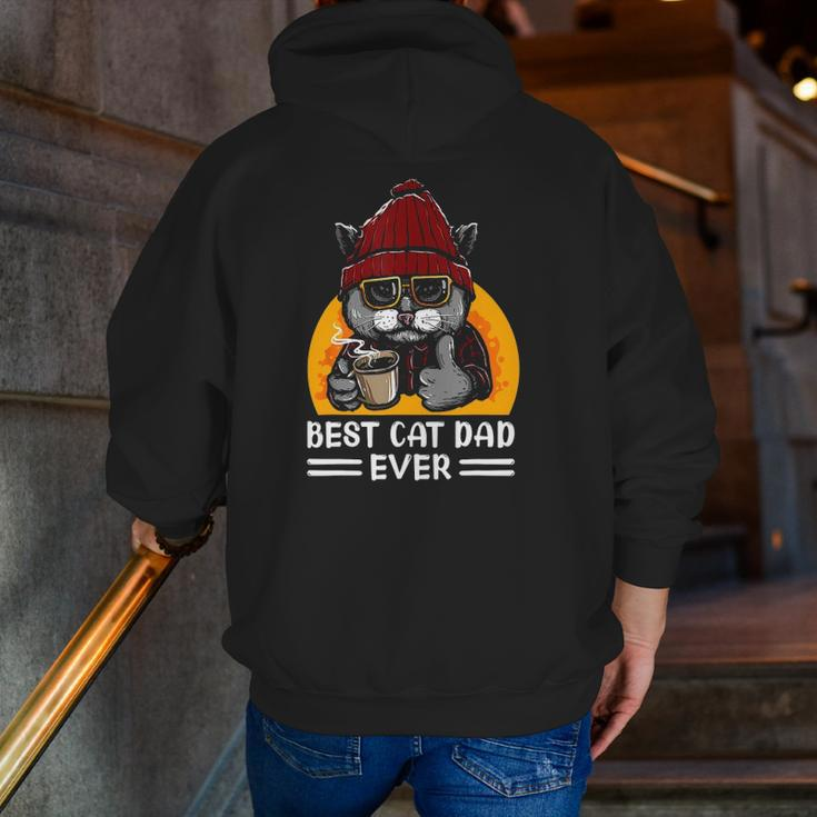 Vintage Best Cat Father Dad Ever Cat Daddy Father's Day Zip Up Hoodie Back Print