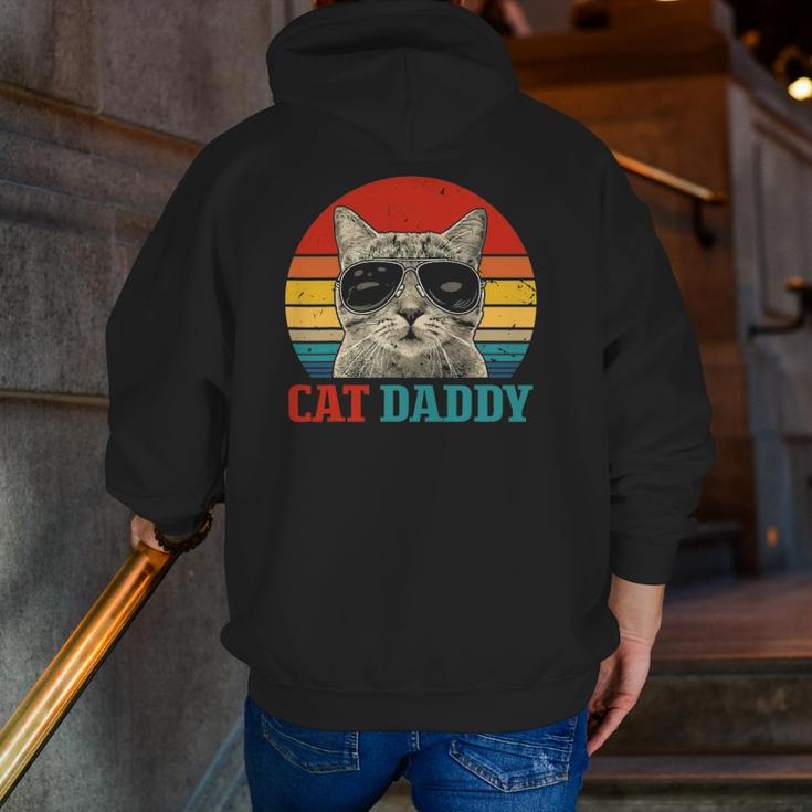 Vintage Cat Daddy Cat Father Husband Cat Lover Animal Lover Zip Up Hoodie Back Print