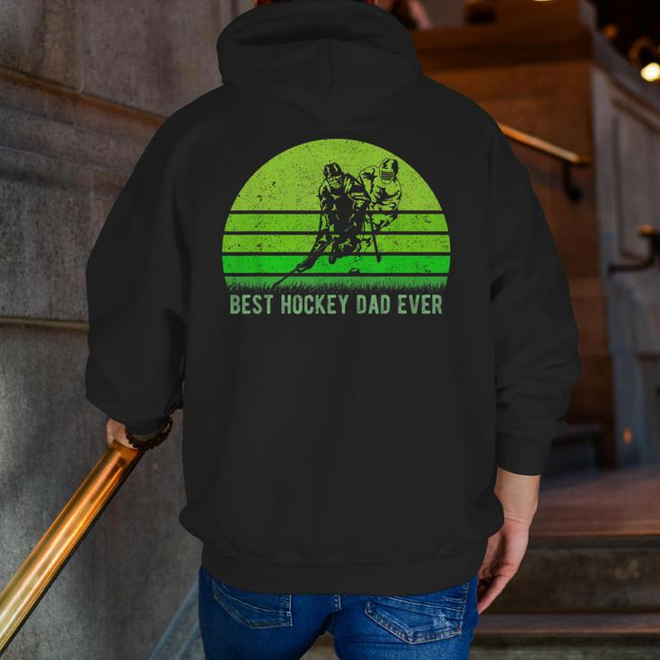 Vintage Retro Best Hockey Dad Ever DadFather's Day Zip Up Hoodie Back Print