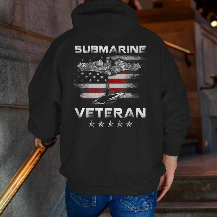 Vintage Submarine Veteran American Flag Patriotic Zip Up Hoodie Back Print