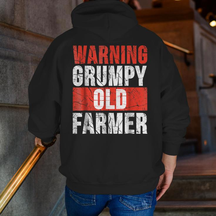 Warning Grumpy Old Farmer Grandpa Farmer Zip Up Hoodie Back Print