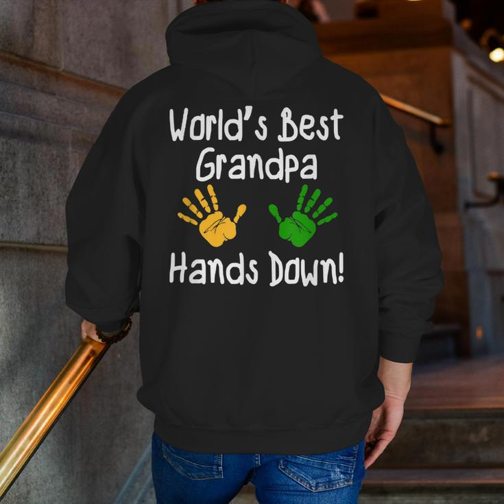 World's Best Grandpa Hands Down Zip Up Hoodie Back Print