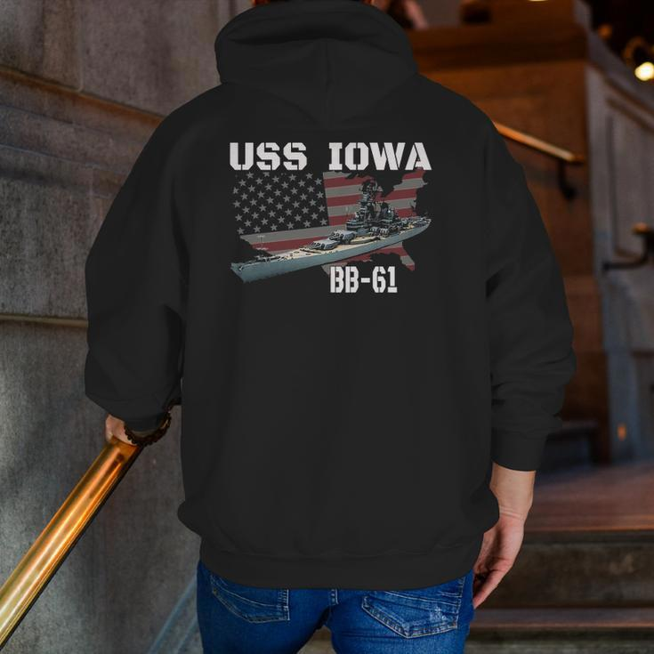Ww2 American Battleship Uss Iowa Warship Bb 61 Veterans Zip Up Hoodie Back Print