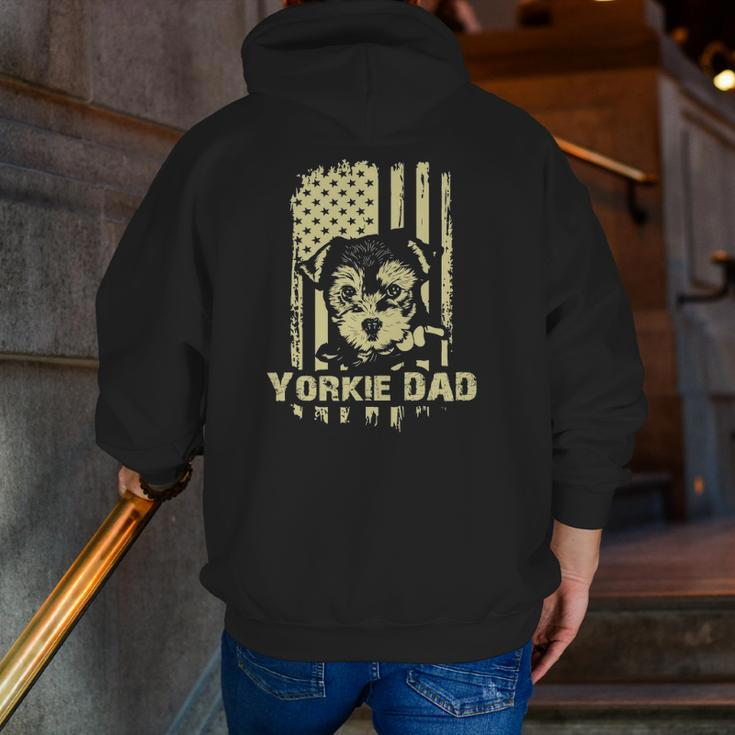 Yorkie Dad Cool Proud American Flag Father's Day Zip Up Hoodie Back Print
