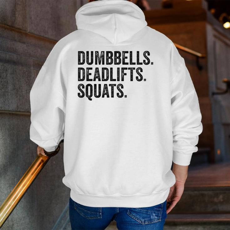 Dumbbells Deadlifts Squats Workout Bodybuilding Zip Up Hoodie Back Print