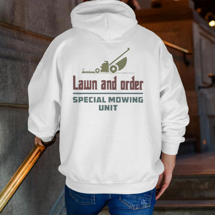 Lawn And Order Special Mowing Unit Dad Joke Zip Up Hoodie Back Print