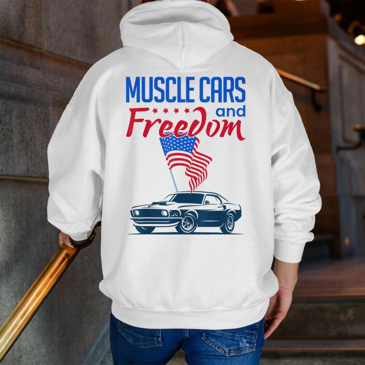 Muscle Cars & Freedom American Car Enthusiast July 4Th Flag Cars Zip Up Hoodie Back Print
