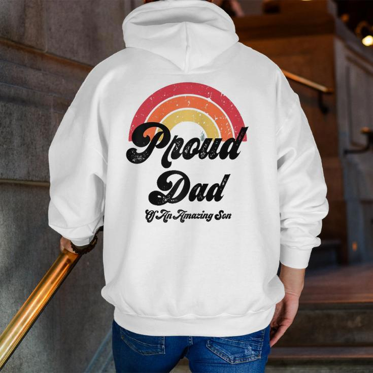 Proud Dad Of A Gay Son Lgbtq Ally Free Dad Hugs Bi Raglan Baseball Tee Zip Up Hoodie Back Print