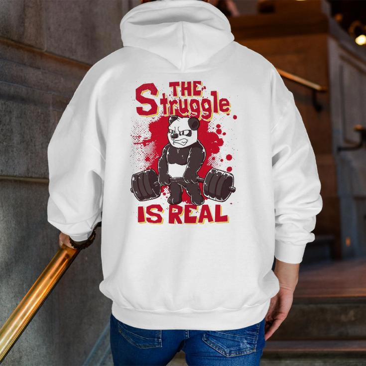 The Struggle Is Real Panda Fitness Gym Bodybuilding Zip Up Hoodie Back Print