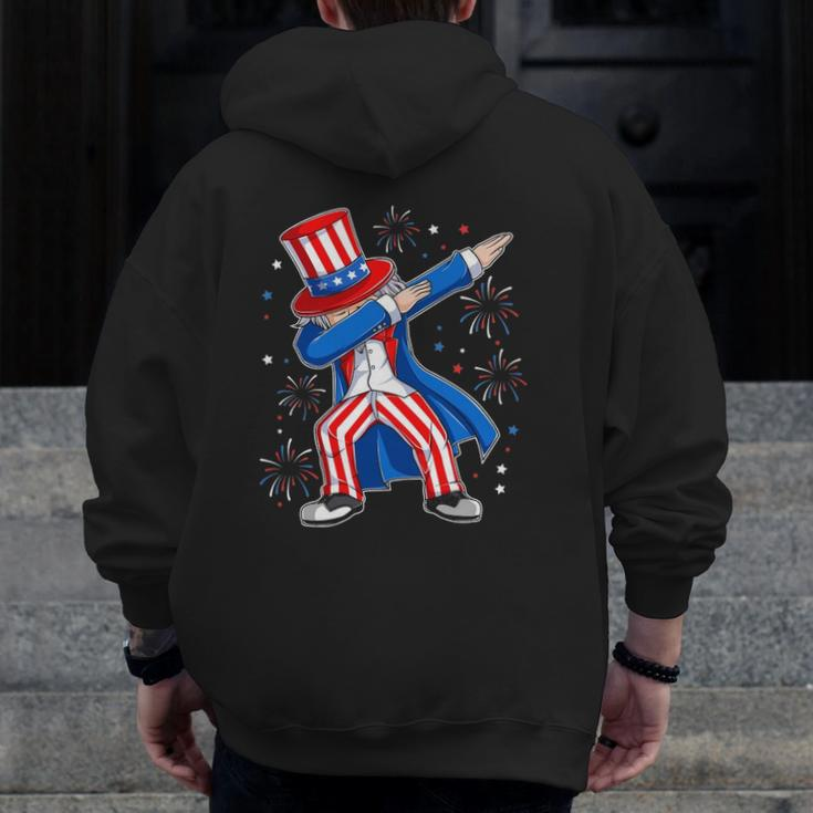 4Th Of July Dabbing Uncle Sam Costume Patriotic Zip Up Hoodie Back Print