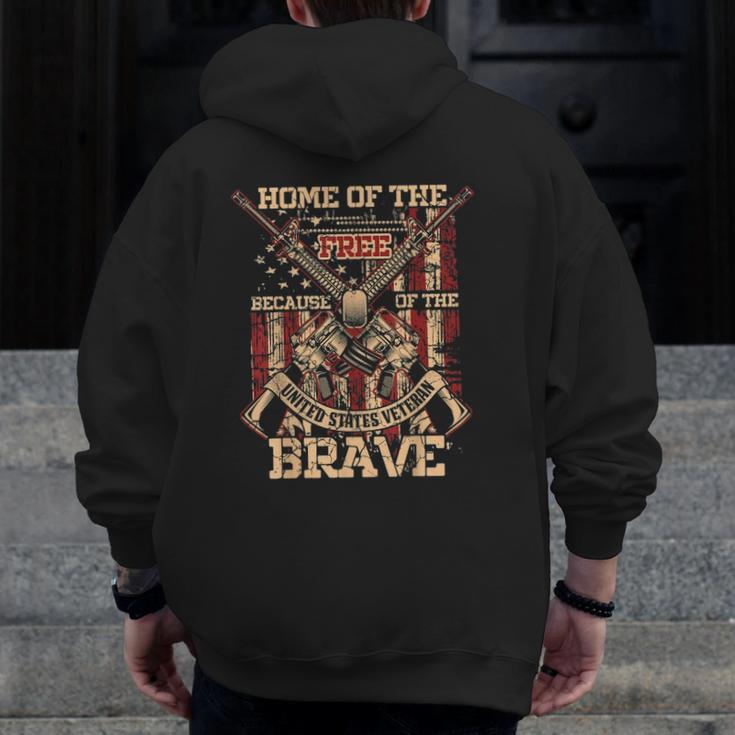4Th Of July Military Home Of The Free Because Of The Brave Zip Up Hoodie Back Print