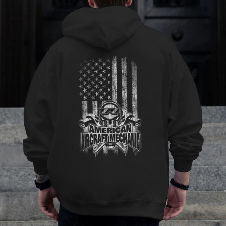 Aircraft Mechanic American Flag Skull And Ratchets Zip Up Hoodie Back Print