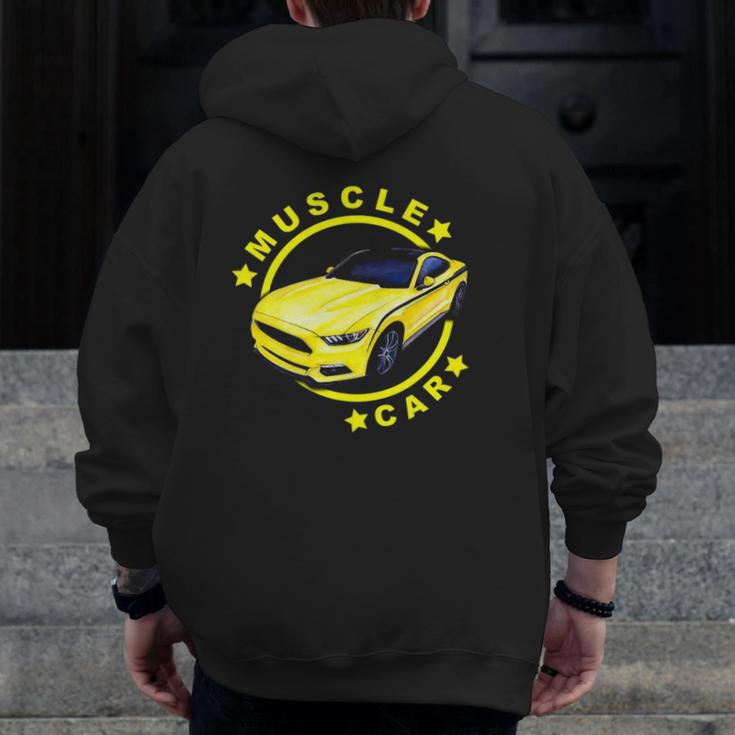 American Muscle Yellow Car Car Lover Zip Up Hoodie Back Print