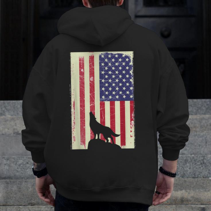 American Wolf Hunter Patriotic For Dad Father's Day Zip Up Hoodie Back Print