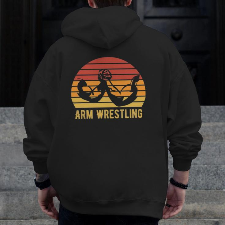 Arm Wrestling Retro Vintage Arm Wrestling Game Lovers Zip Up Hoodie Back Print